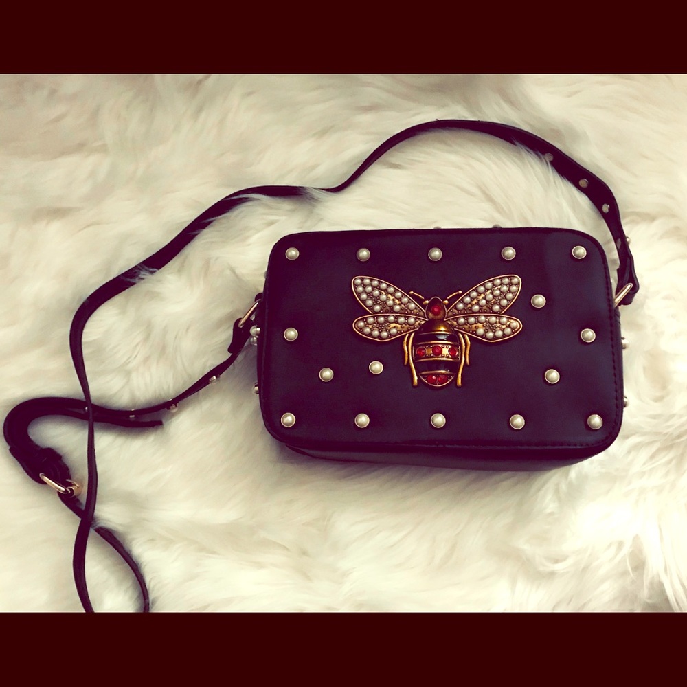 SOLD 🚨Boxy Messenger Bag with Faux Pearl Accents